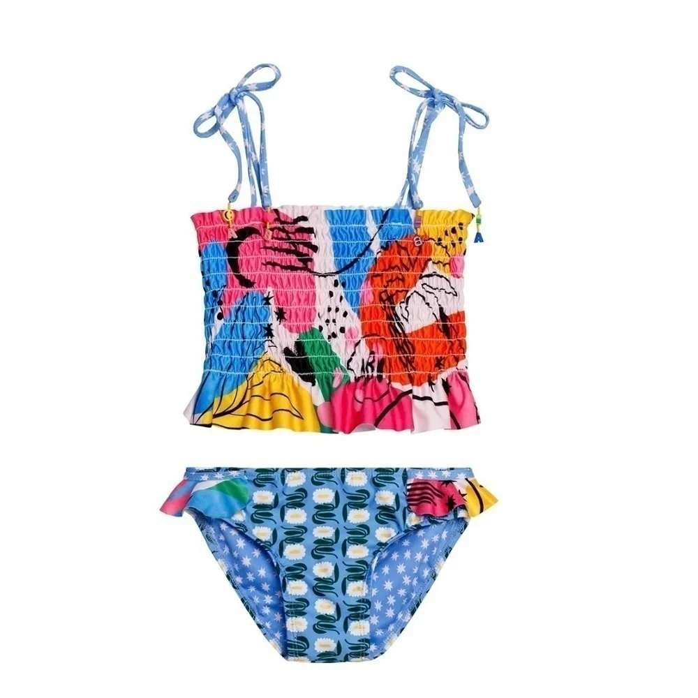 Agua Bendita Girls Multicolor Ruffle Tankini - Yellow, Pink, Blue, Green